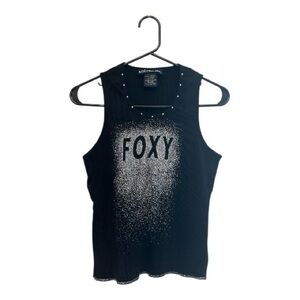 Vintage Y2K Era No Boundaries Black Ribbed “Foxy” Glitter Jrs. Tank Top Large